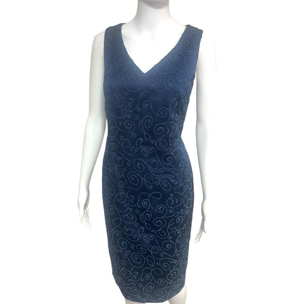 Ursula Of Switzerland Vintage Blue Beaded Sleeveless‎ Dress SZ 10  Old Money Old